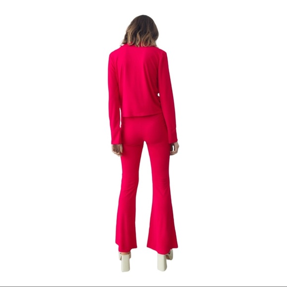 Zara Womans Size L Top V Neck Hot Pink Gathered Long Sleeve Collar ruched shirt - Picture 15 of 15